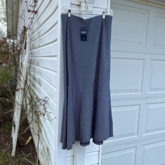 NWT Chaps by Ralph Lauren Pretty Navy White Stripe Flare Hem Tea Length Skirt - Picture 6 of 6